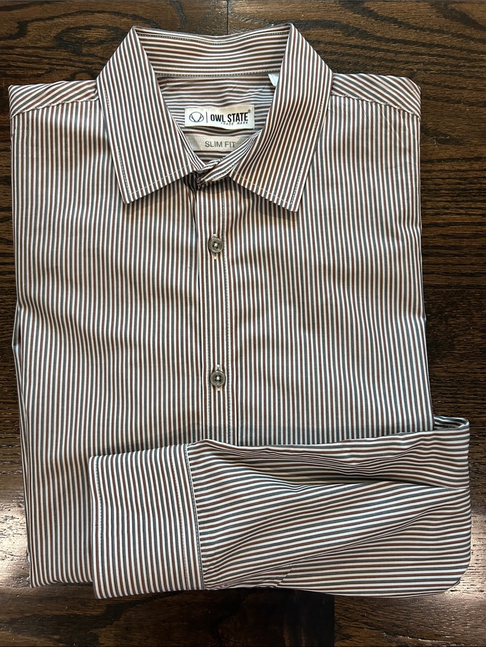 OWL STATE Slim Fit Brown and White Striped Dress Shirt